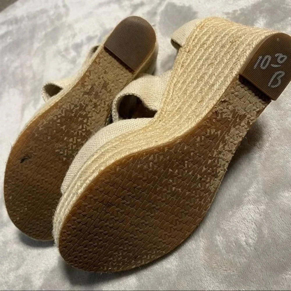 Michael Kors Espadrille Platform Wedge Sandals 8.5 Beige Women Canvas Jute Zip